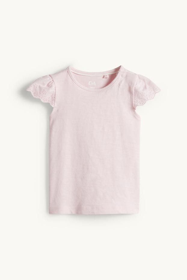 Baby: meisjes - Vlinder - babyoutfit - broderie Anglaise - 2-delig - roze / blauw