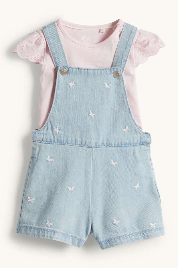 Baby: meisjes - Vlinder - babyoutfit - broderie Anglaise - 2-delig - roze / blauw