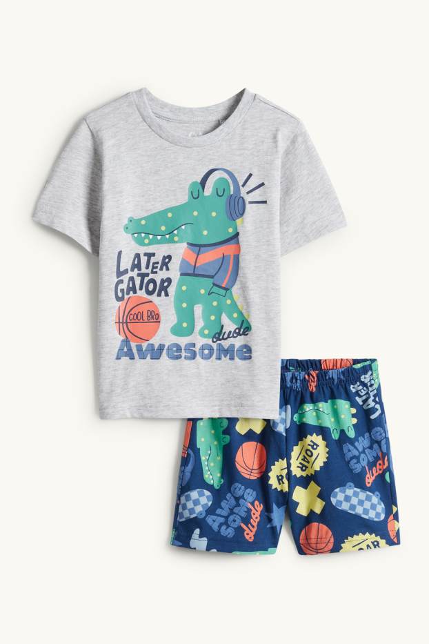 Children Boys - Crocodile - short pyjamas - 2 piece - light gray