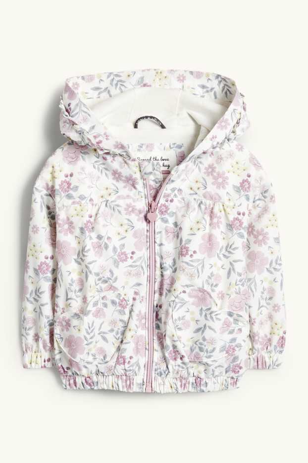 Bébés filles - Petites fleurs - veste à capuche pour bébé - finition déperlante - violet / blanc
