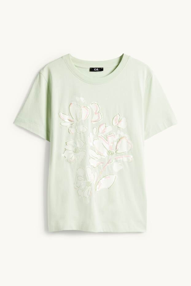 Femmes - T-shirt - regular fit - effet brillant - vert clair