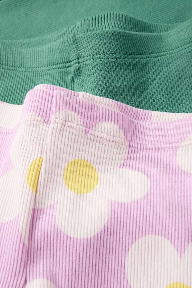 Kinder Mädchen - Multipack 2er - Blume - Flared Leggings - gerippt - grün