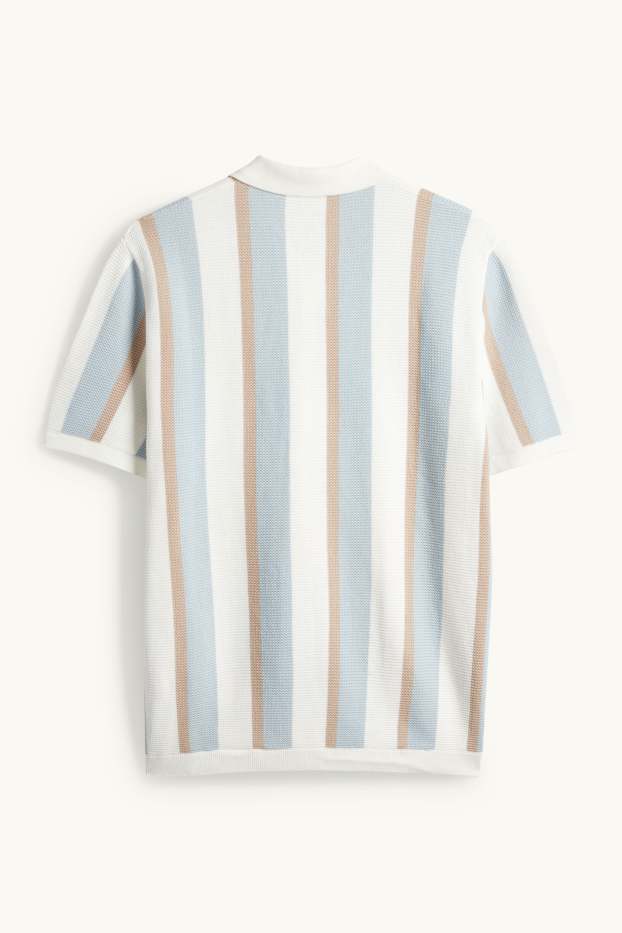 Bărbați - Tricou polo din tricot - regular fit - cu dungi - structurat - bej / albastru