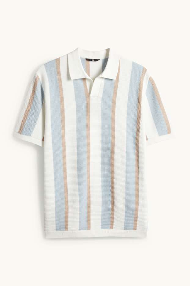 Bărbați - Tricou polo din tricot - regular fit - cu dungi - structurat - bej / albastru