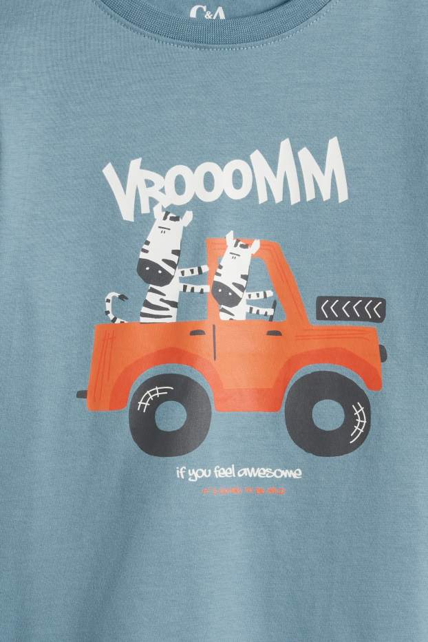 Kinder Jungen - Multipack 5er - Zebra, Nashorn und Löwe - Kurzarmshirt - orange / blau