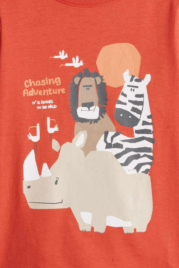 Kinder Jungen - Multipack 5er - Zebra, Nashorn und Löwe - Kurzarmshirt - orange / blau