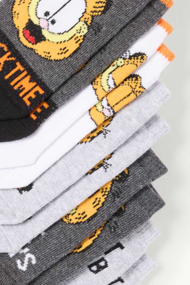 Copii - Băieți - Multipack 5 perechi - Garfield - șosete sub gleznă cu motive - portocaliu / gri
