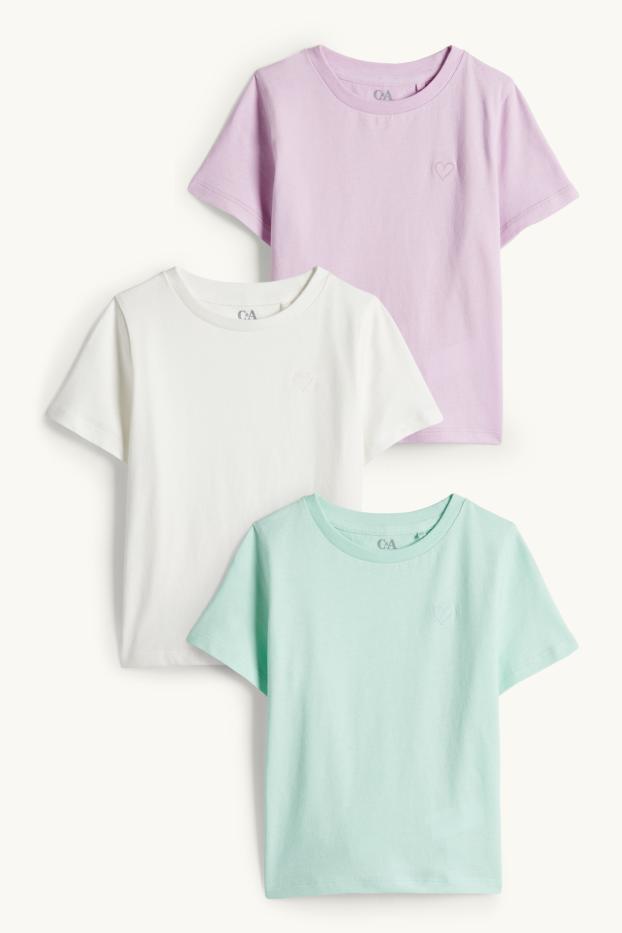 Bambine - Confezione da 3 - cuore - t-shirt - verde / rosa