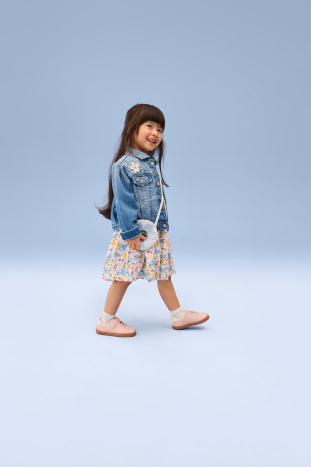 Kinder Mädchen - Blume und Schmetterling - Jeansjacke - jeansblau