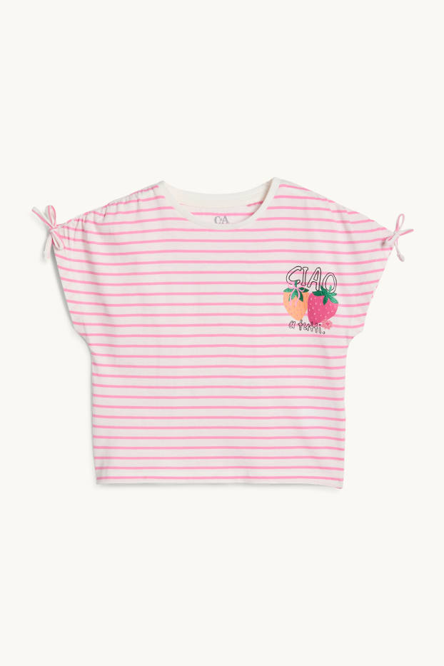 Enfants filles - Fraises - T-shirt - à rayures - effet brillant - blanc / rose