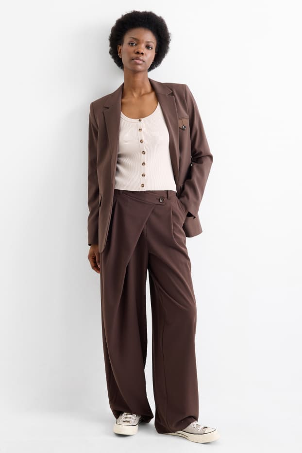 Femmes - Pantalon de toile - mid waist - barrel leg - marron