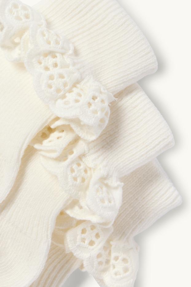 Bébés filles - Lot de 3 - chaussettes bébé - broderie anglaise - finition côtelée - blanc