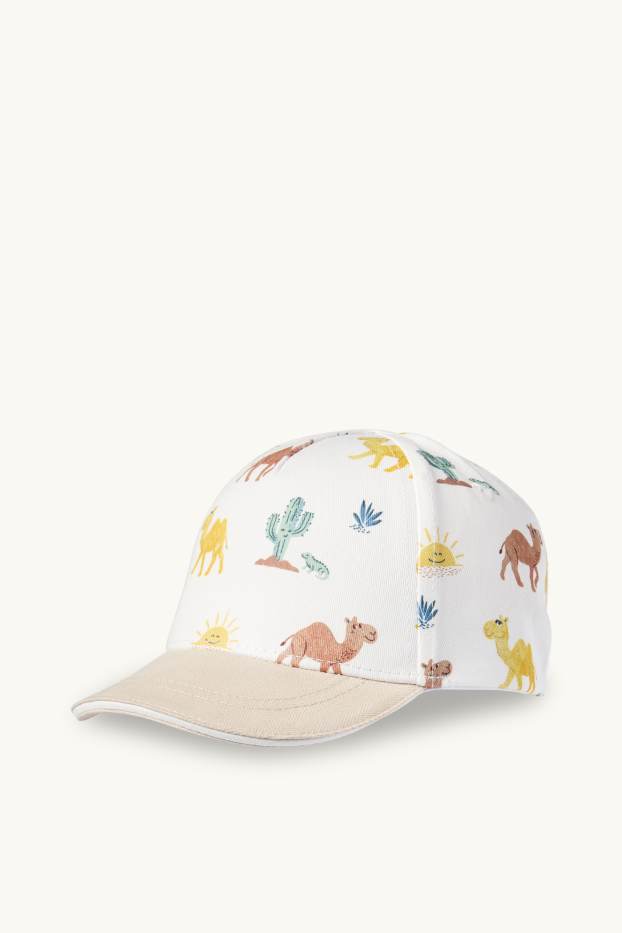 Miminka - chlapci - Velbloudi a kaktusy - čepice pro miminka - bílá