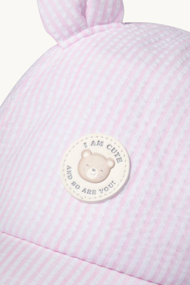 Baby Mädchen - Teddybär - Baby-Hut - gestreift - rosa