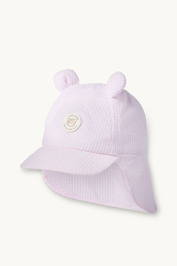 Baby Mädchen - Teddybär - Baby-Hut - gestreift - rosa