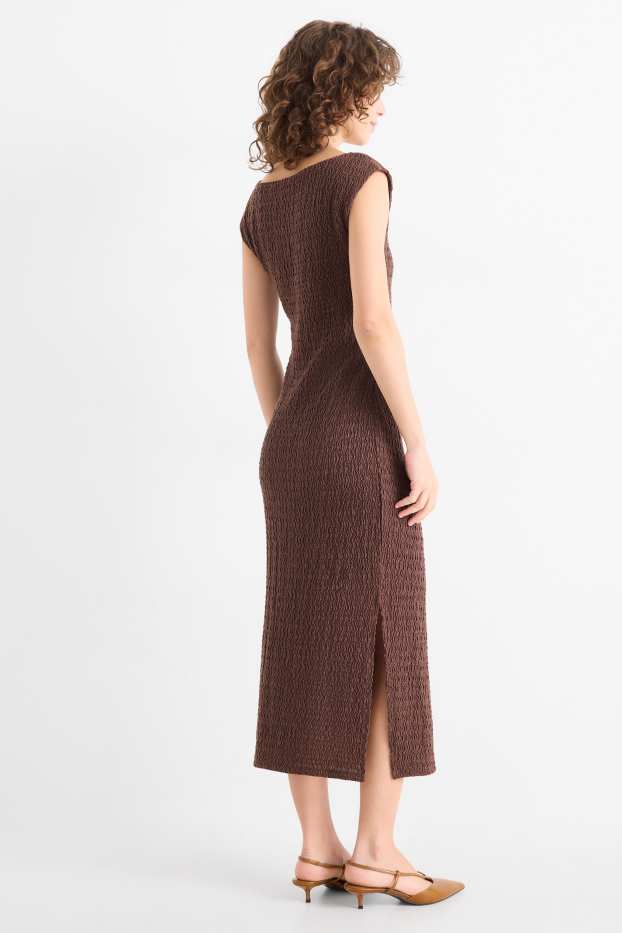 Femmes - Robe Bodycon - finition texturée - marron
