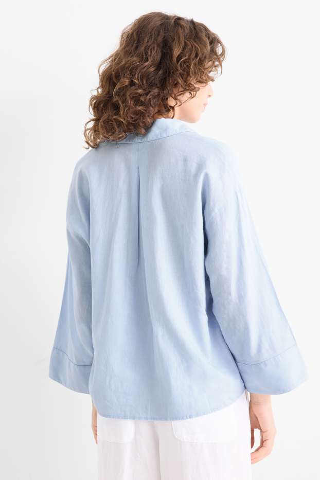 Mujer - Blusa con escote en pico - mezcla de lino - azul claro