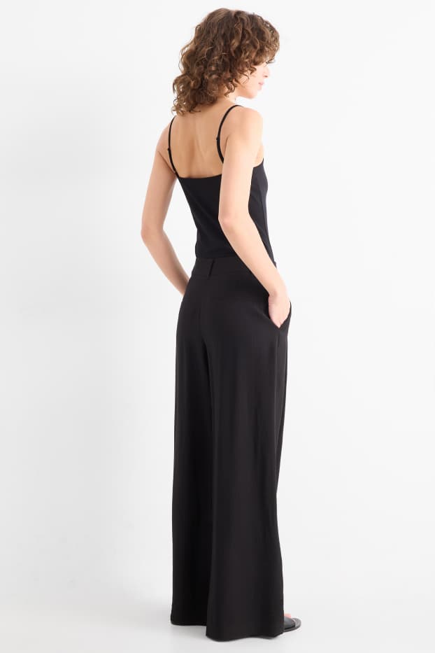 Women - Cloth trousers - mid-rise waist - wide leg - black