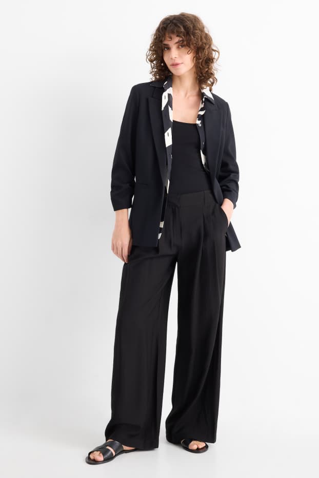 Women - Cloth trousers - mid-rise waist - wide leg - black