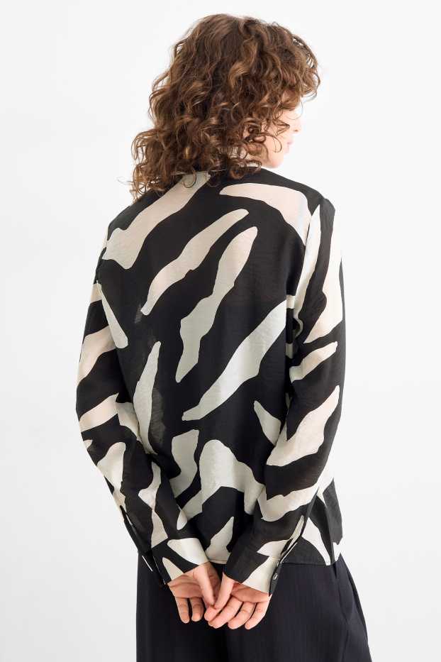 Damen - Hemdbluse - gemustert - weiß / schwarz