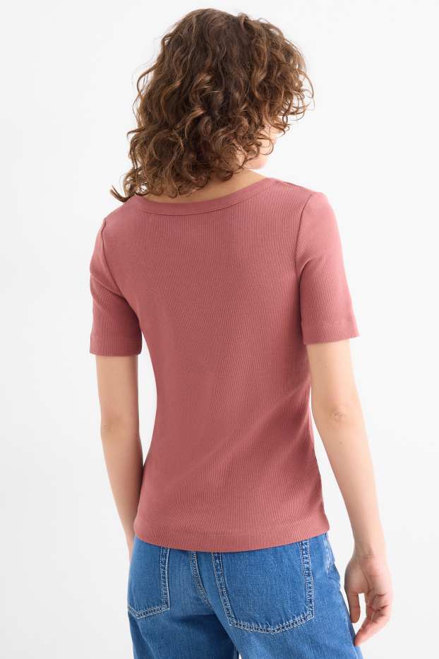 Damen - T-Shirt - Regular Fit - gerippt - dunkelrosa