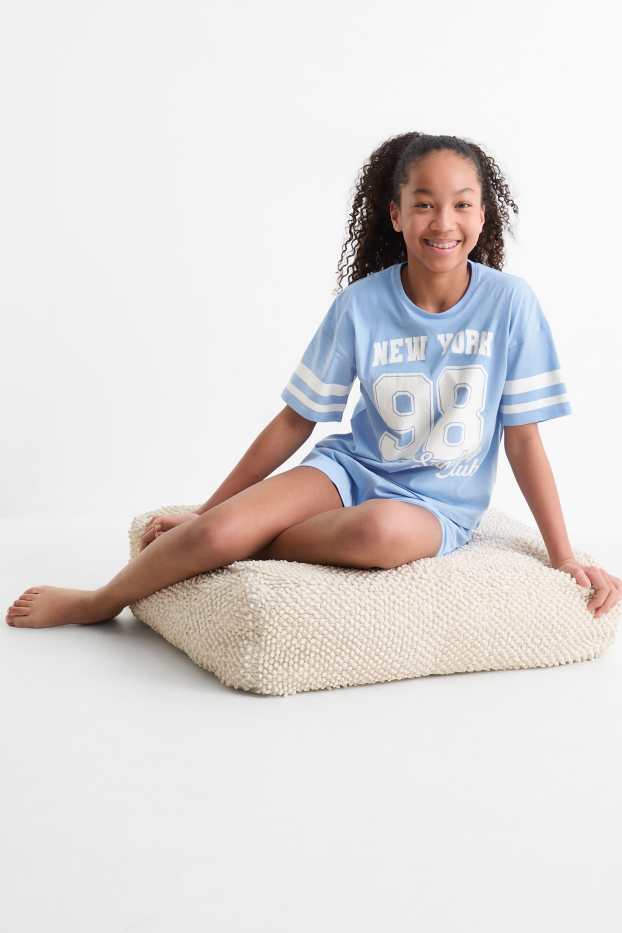 Children Girls - New York - short pyjamas - 2 piece - light blue