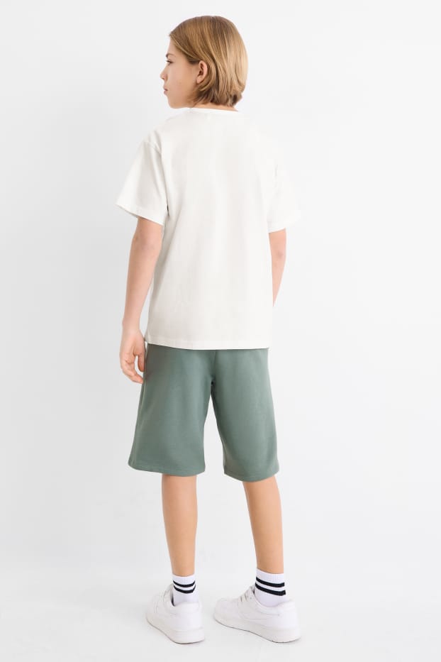 Enfants garçons - Skateboard - ensemble - T-shirt et short en molleton - 2 pièces - blanc / vert