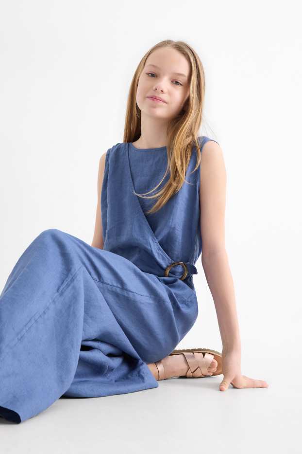 Children Girls - Linen jumpsuit - blue