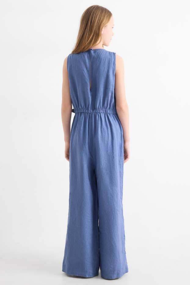 Children Girls - Linen jumpsuit - blue