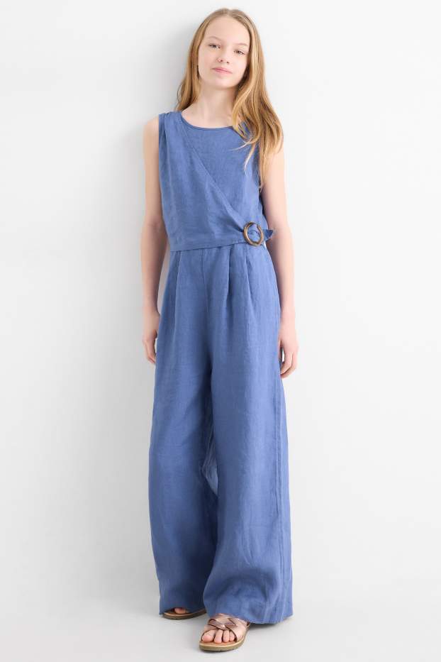Children Girls - Linen jumpsuit - blue