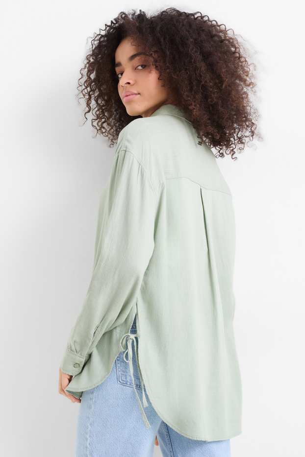 Kobiety - Bluzka koszulowa z domieszką lnu - miętowa zieleń