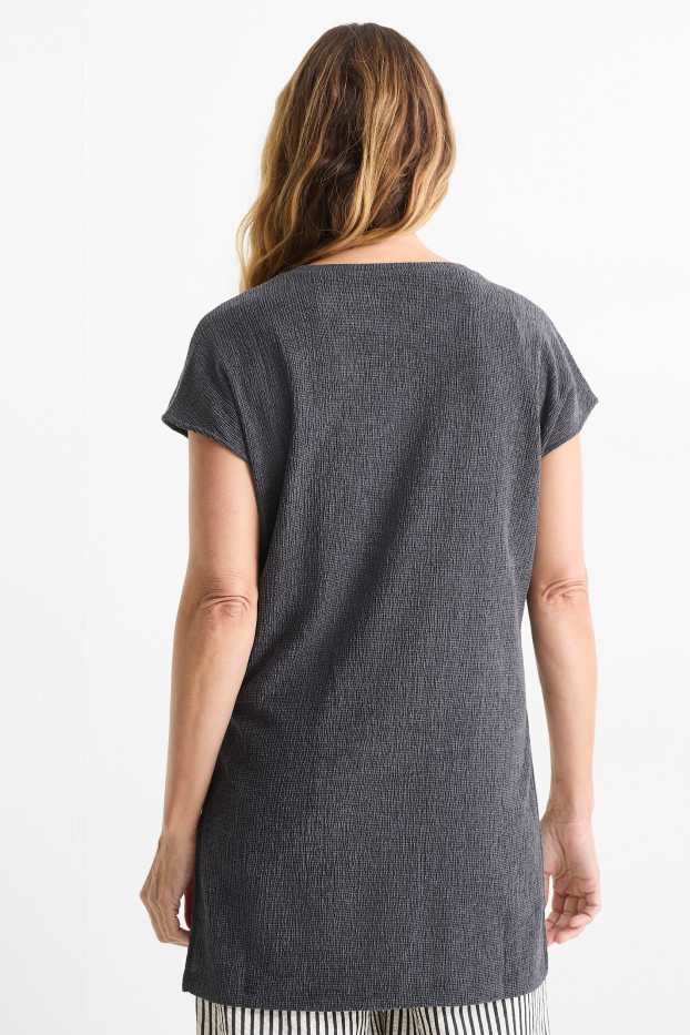 Femmes - T-shirt - slim fit - texturé - gris foncé