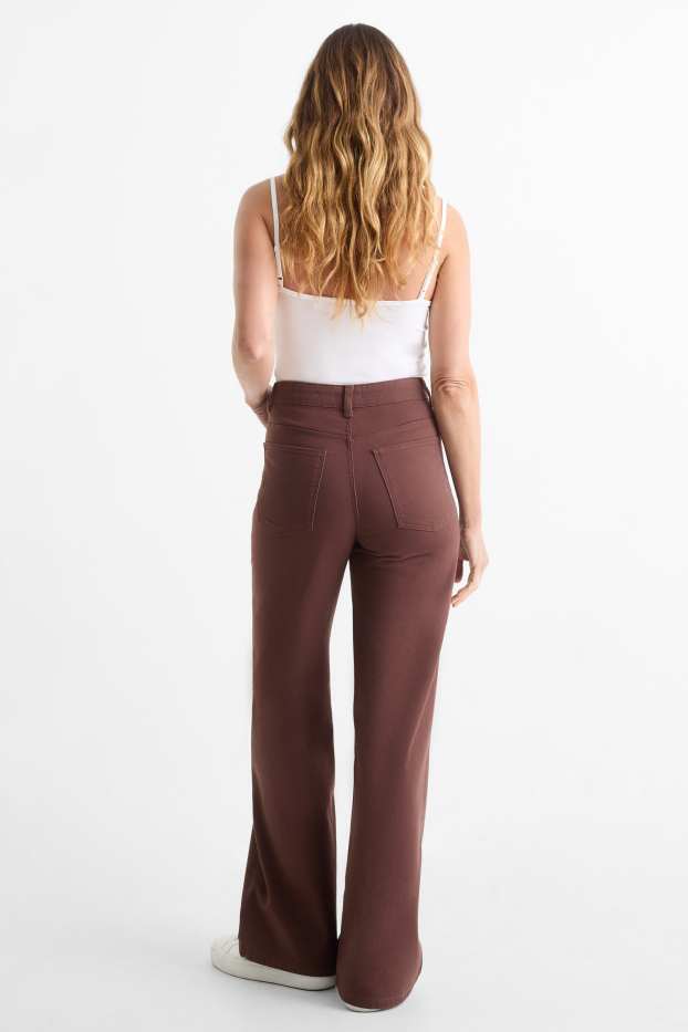 Femmes - Pantalon en toile - high waist - wide leg - marron