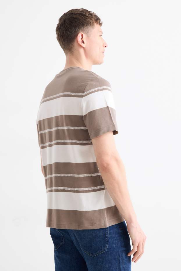 Herren - T-Shirt - Regular Fit - gestreift - strukturiert - braun / cremeweiss