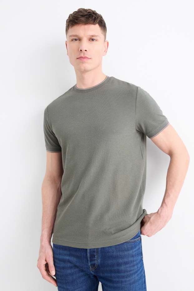 Uomo - T-shirt - regular fit - tessuto tramato - kaki