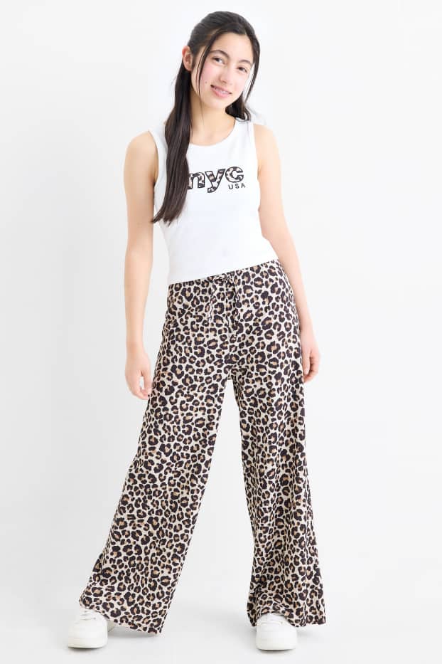 Kinderen: meisjes - NYC - set - top en jersey broek - 2-delig - met patroon - wit / zwart