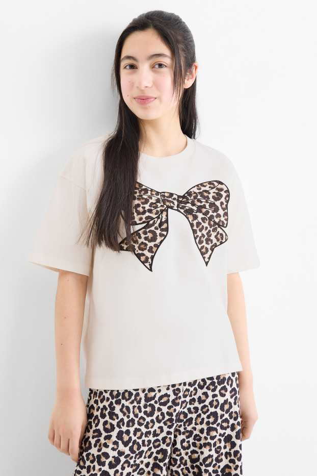 Bambine - Fiocco - maglia a maniche corte - bianco crema