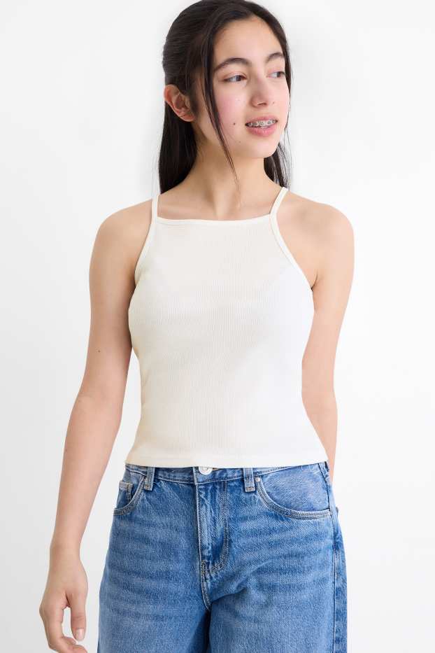 Copii - Fete - Set - tricou cu mânecă scurtă și top - 2 piese - alb / roz