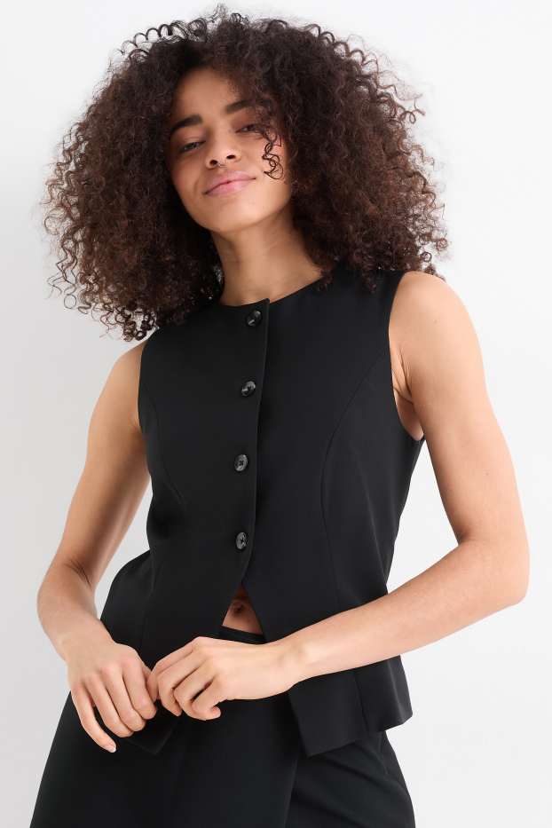 Women - Waistcoat - fitted - black