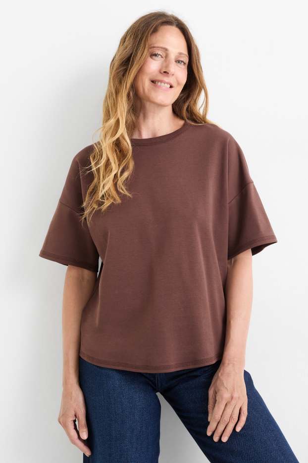 Dona - Samarreta de màniga curta - oversized - marró fosc