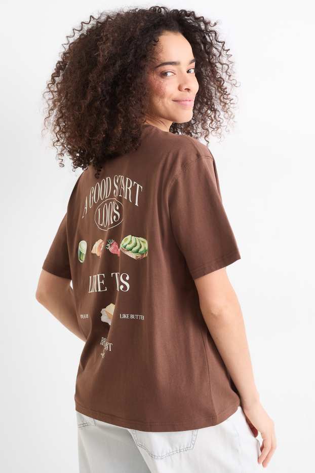 Dames - T-shirt - oversized - donkerbruin