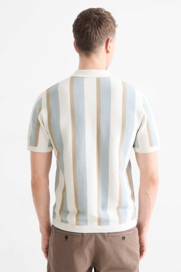 Bărbați - Tricou polo din tricot - regular fit - cu dungi - structurat - bej / albastru
