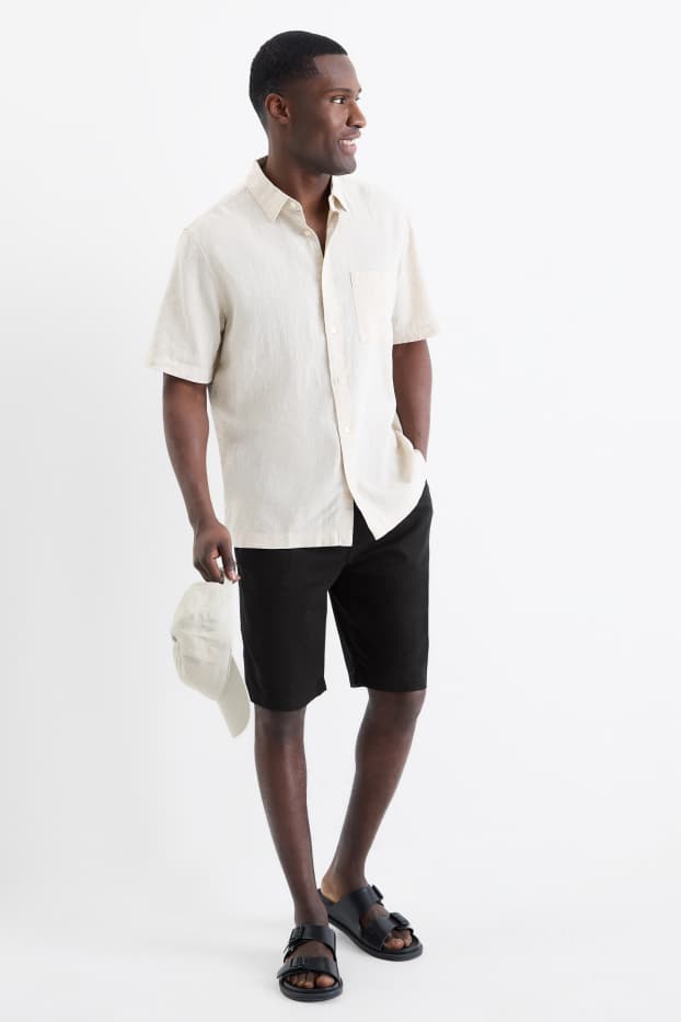 Men - Shorts - linen blend - black