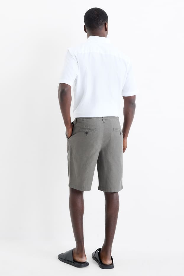 Men - Shorts - linen blend - green