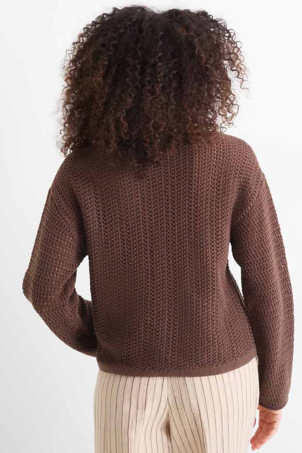 Femmes - Pull - texturé - marron foncé