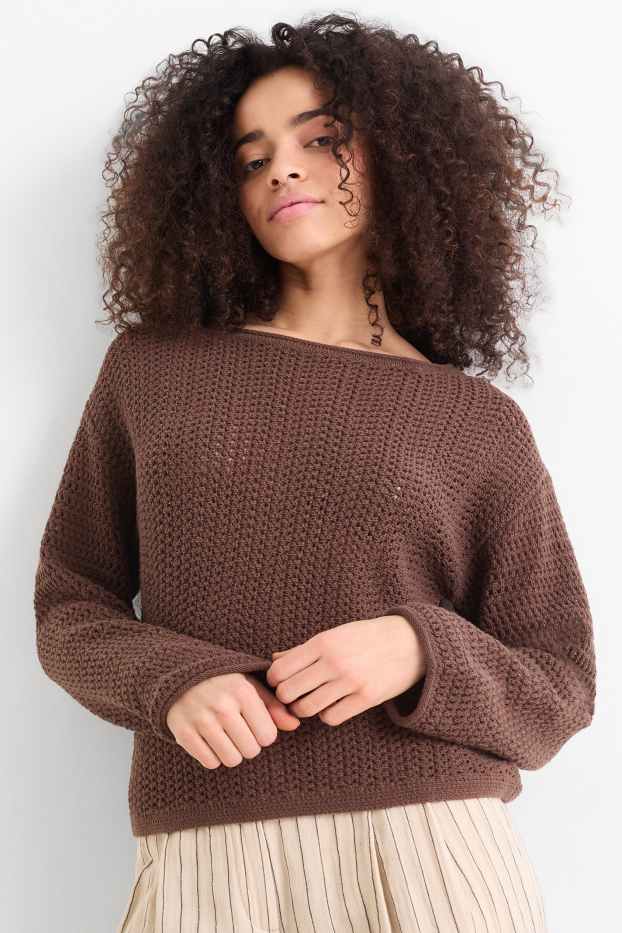 Femmes - Pull - texturé - marron foncé