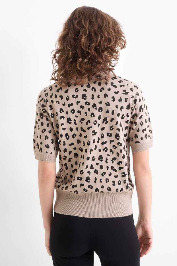 Femei - Pulover din tricot - mânecă scurtă - imprimeu de leopard - negru / nej