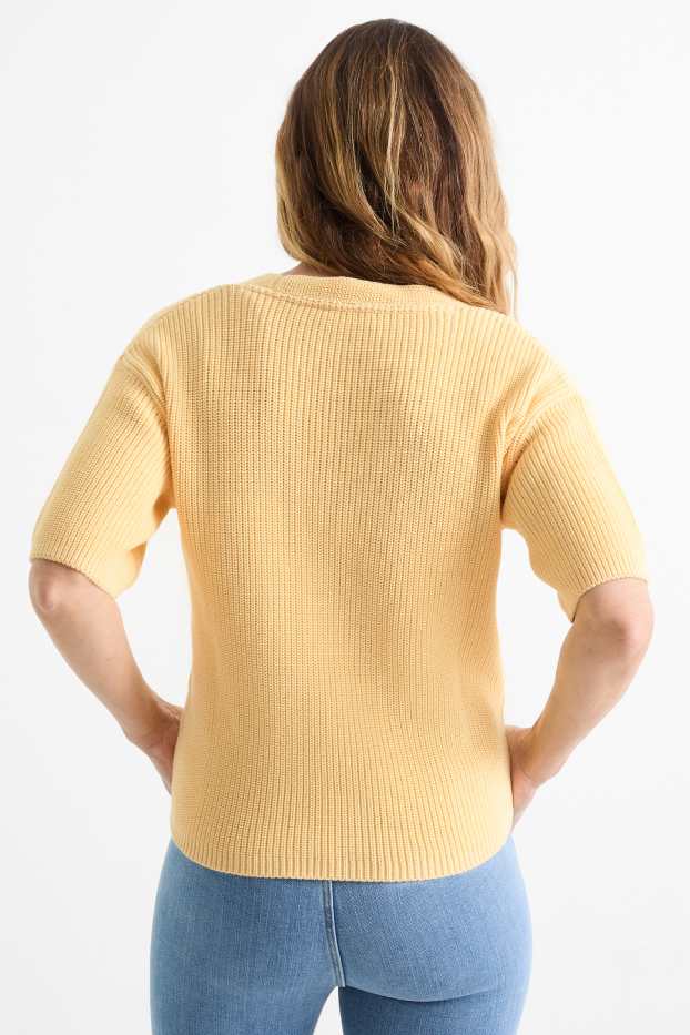 Femmes - Pull en maille - manches courtes - jaune