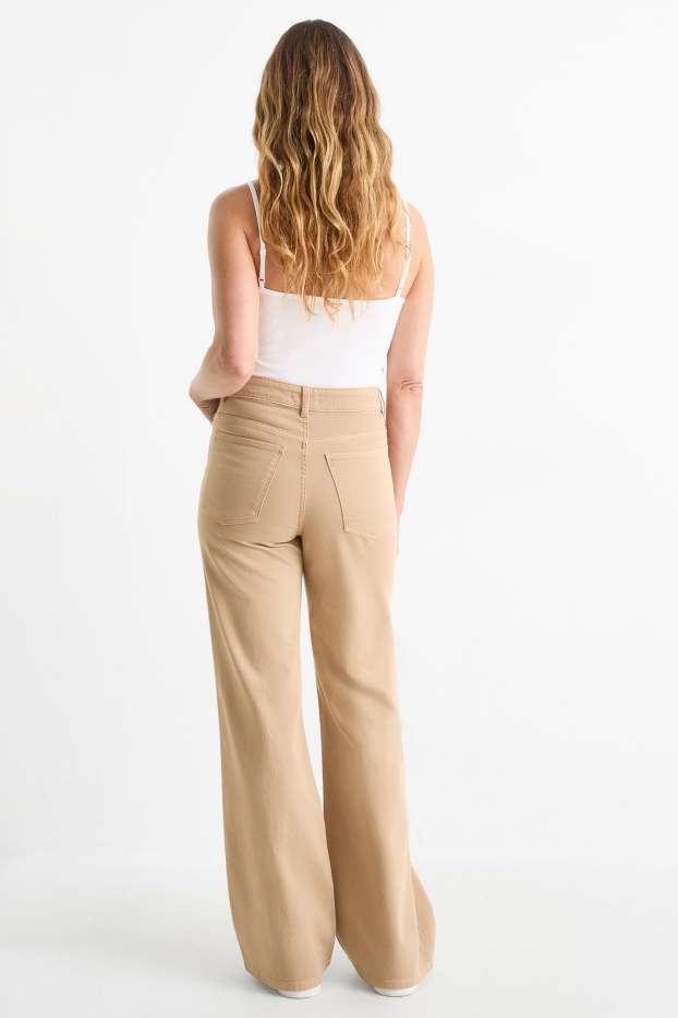 Femmes - Pantalon en toile - high waist - wide leg - taupe