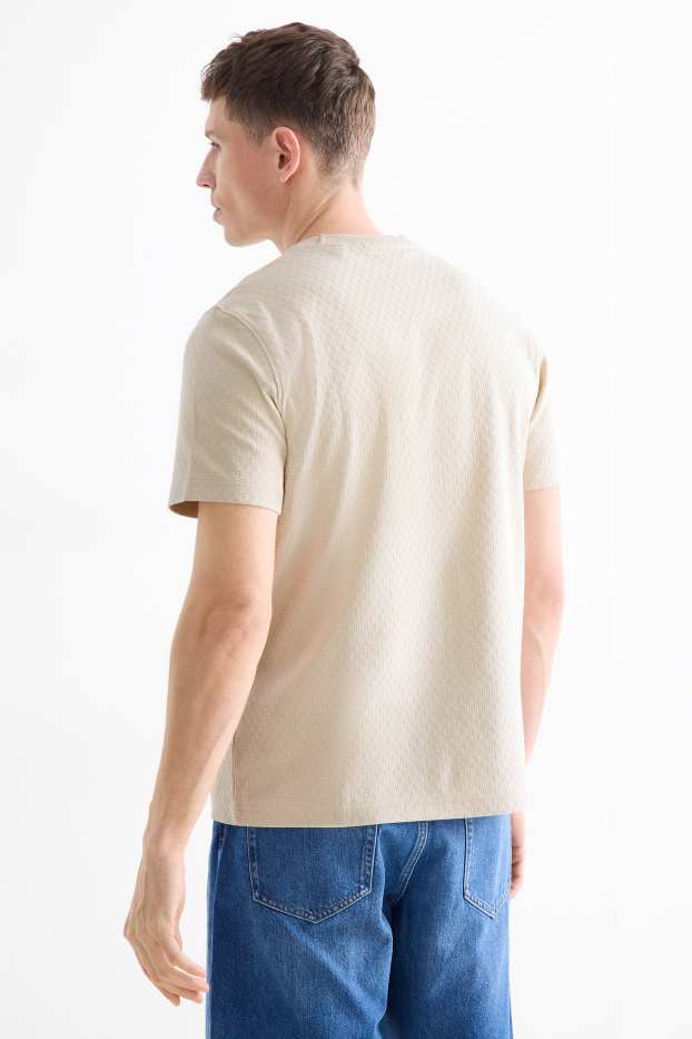 Herren - T-Shirt - Regular Fit - strukturiert - cremeweiss